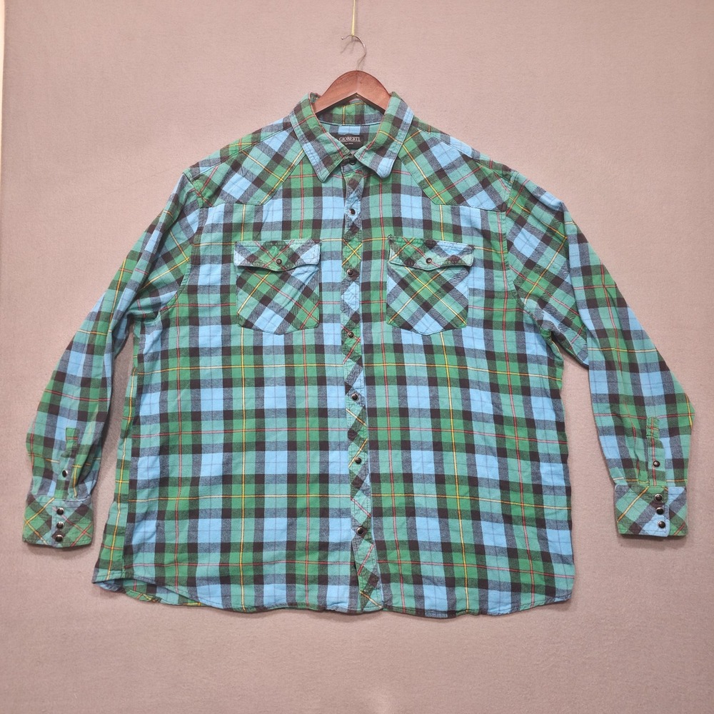 Gioberti Men's Green Plaid Black Pearl Snap Flannel Size 3XL‎